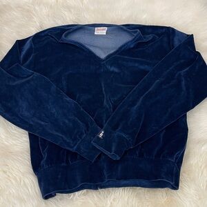 Navy Velvet Pullover V-Neck Sweatshirt